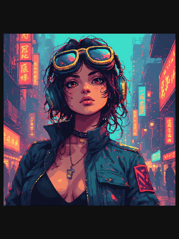 Retro Pixel Art Beautiful Girl In Cyberpunk by pexoboy