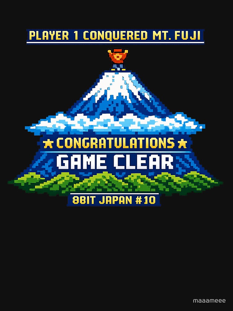 Mt. Fuji Conquered 8-Bit Retro Game Pixel Art Design by maaameee