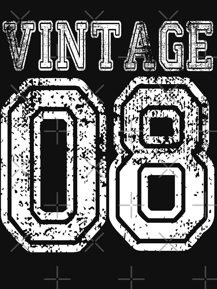 Vintage 08 2008 T-shirt Birthday Gift Age Year Old Boy Girl Cute Funny Man Woman Jersey Style by arcadetoystore