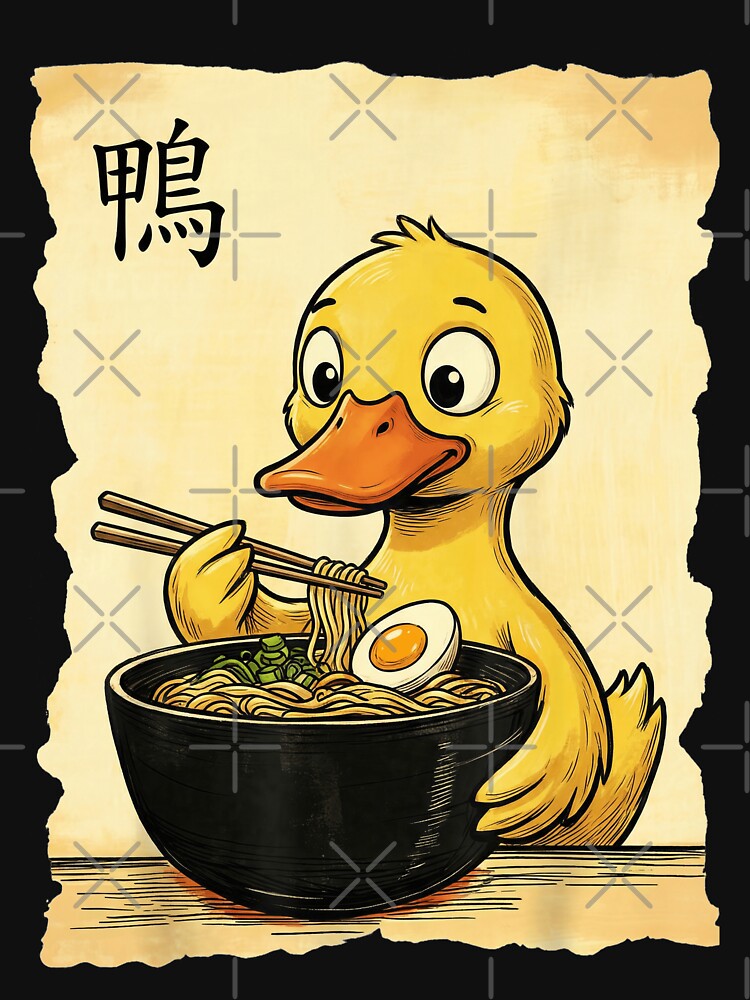 Cute Duck Eating Ramen Noodles - Kawaii Japanese Food Lover by Bongocomic