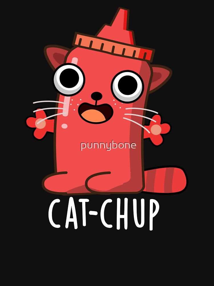 Cat-chup Funny Ketchup Pun (Dark BG) by punnybone