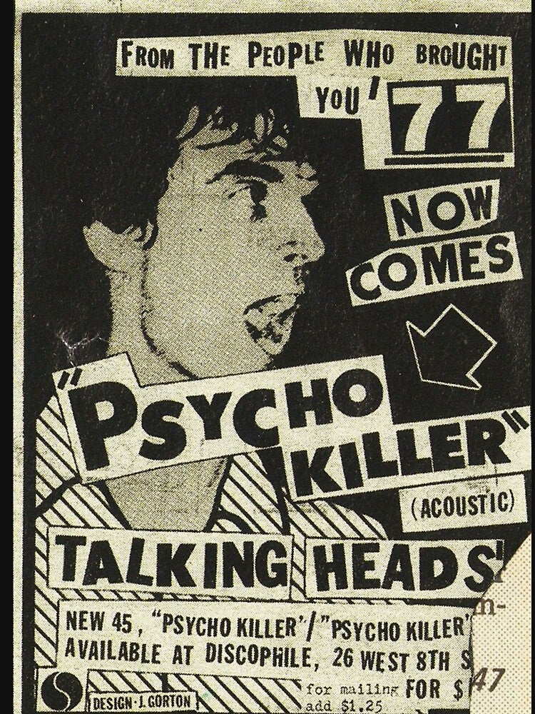 Psycho Killer - Talking Heads post-punk concert poster 1977 by janetganes0118