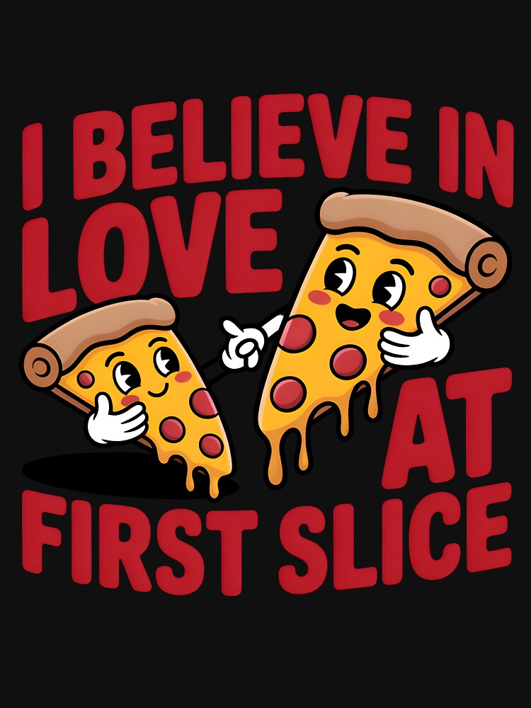 Funny Pizza T-Shirt ‘I Believe in Love at First Slice’ – Cute Food Pun Graphic Tee for Pizza Fans & Food Lovers by DineshArtShop