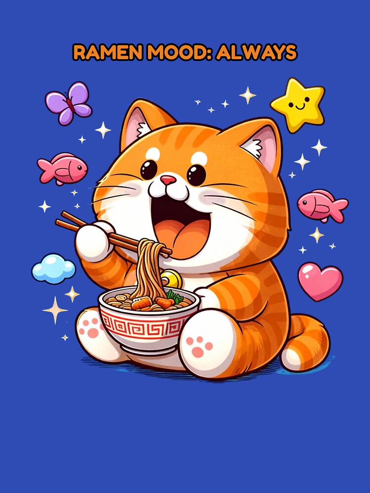 Ramen Mood: Always – Cute Cat Eating Ramen Kawaii Food Lover Design by The-Mood-Lab