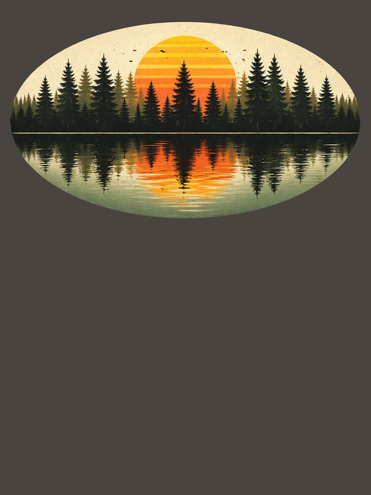 vintage sunset forest lake art by stikrusak