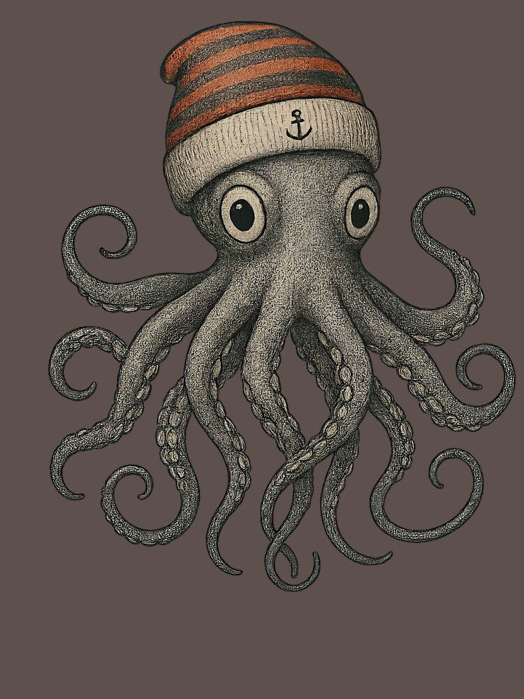 Quirky Octopus Beanie T-Shirt | Vintage Nautical Sailor Graphic | Unique Sea Creature Gift by Graphisphere