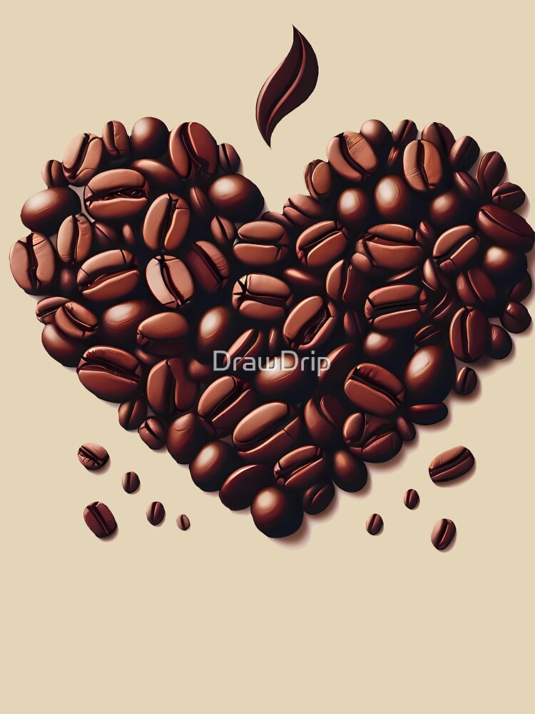 Coffee Bean Heart Love Caffeine Addict Art by DrawDrip