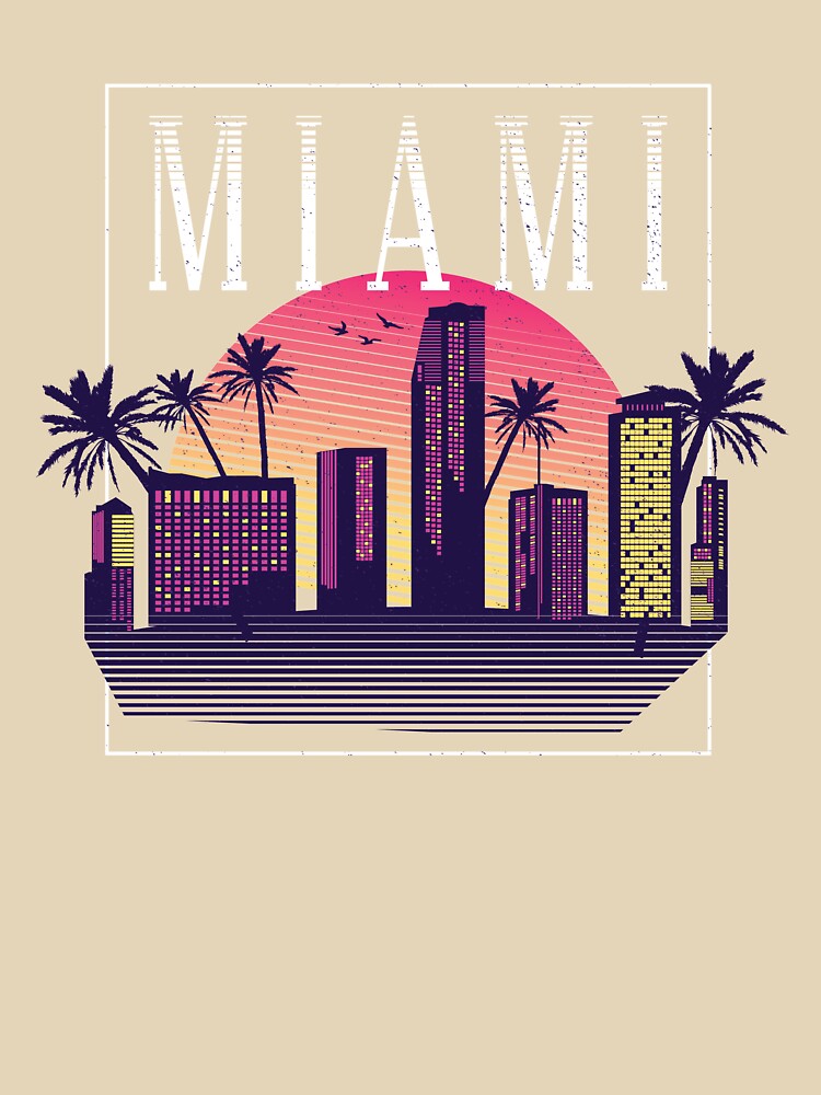 Miami Cityscape Skyscrapers Sunset - 80s Retro Nostalgia by AaaleXX