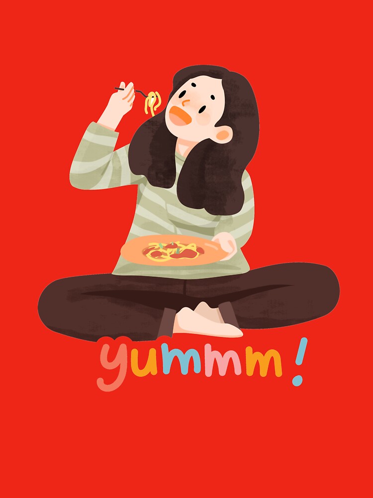 Cute Girl Eating Pasta – Yummm Illustration by RanoStore