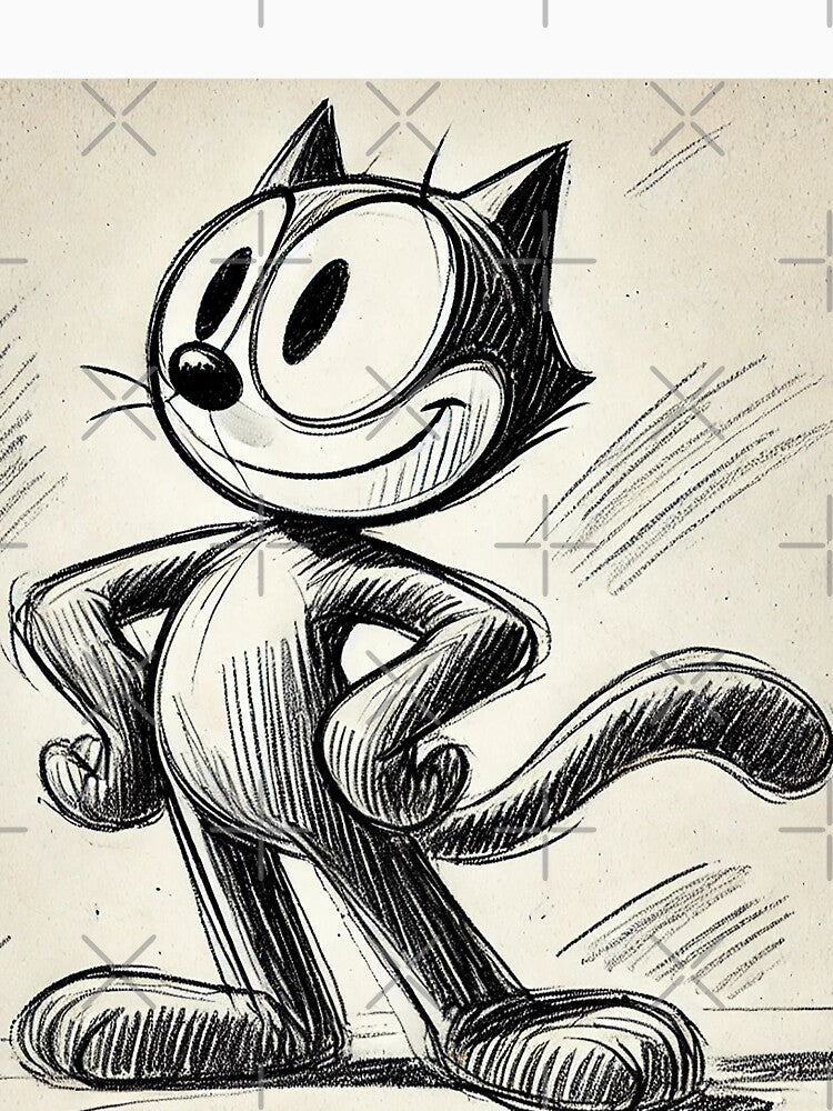 Sketch Cartoon Felix Cat Illustration – Hand-Drawn Retro Character Art by Gold Turtle  Lina