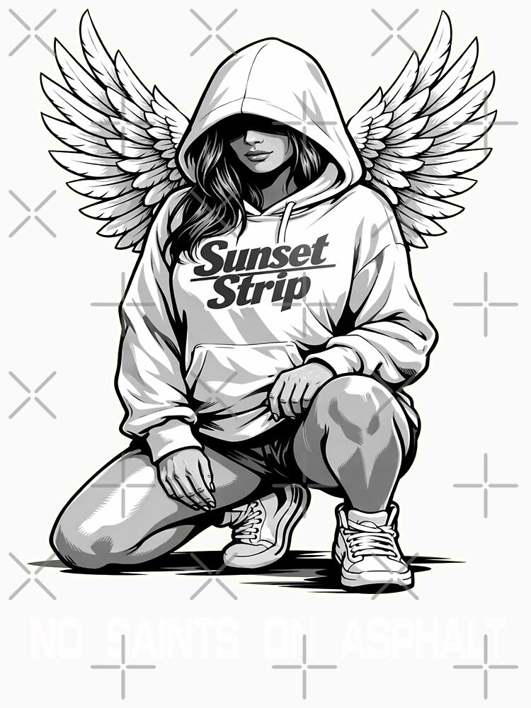 Angel Streetwear Hoodie Art – No Saints on Asphalt Sunset Strip by VG FASHION DESIGNS