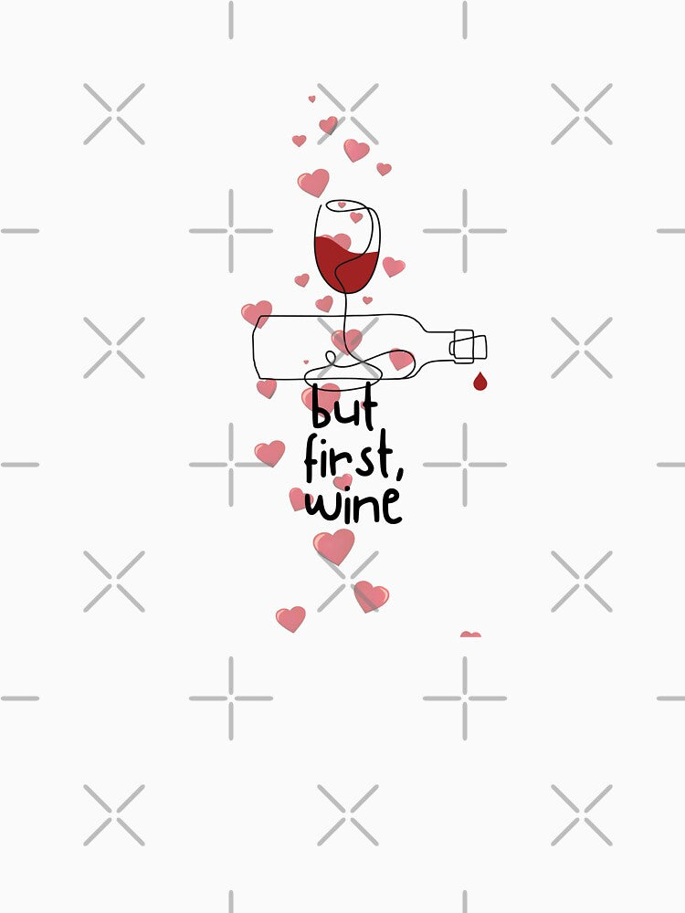 Minimalist One Line Wine Art - But First, Wine - Elegant Hearts Design by NRB design