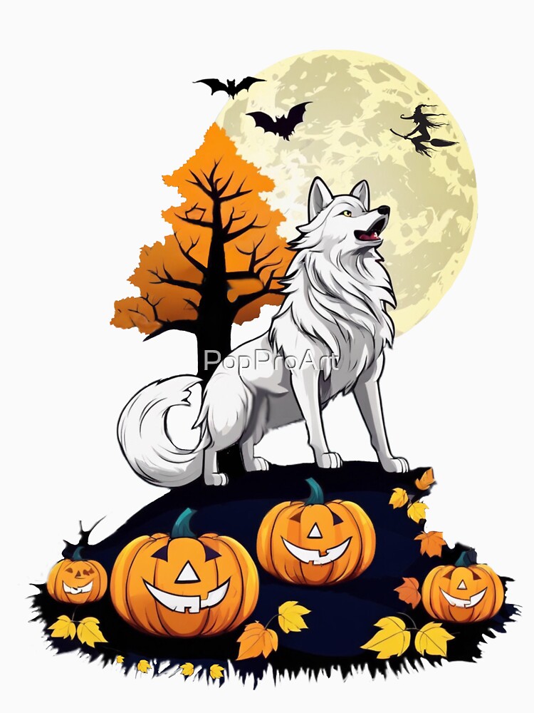 Halloween festival howling wolf on full moon night by PopProArt
