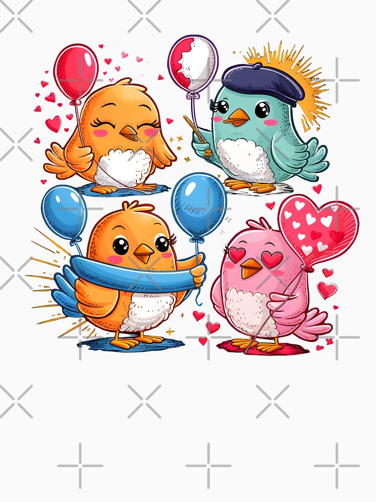 Cute Kawaii bird love earth set of 4 birds by madevdine
