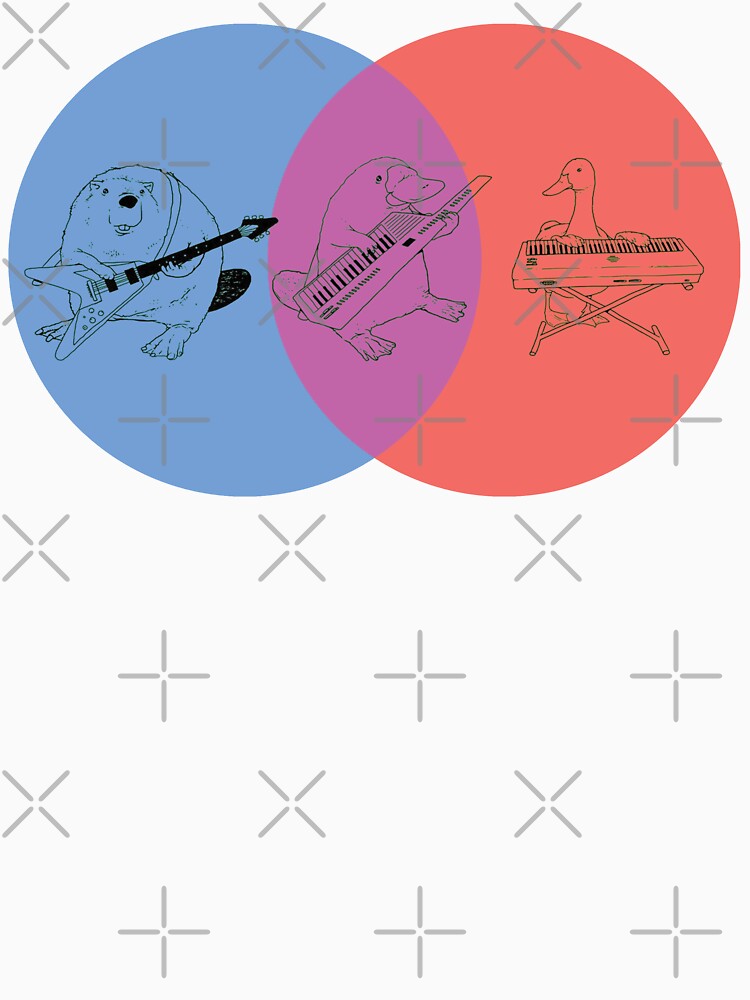 Keytar Platypus Venn Diagram - Blue Purple Red Dark by GuyBlank