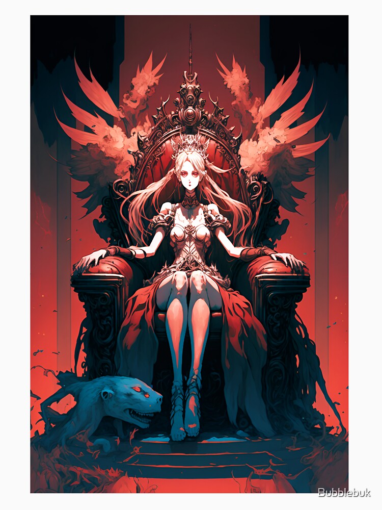 Anime Girl Queen of Hell sitting on Throne by Bubblebuk