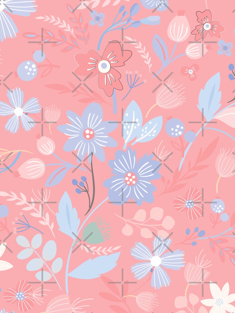Romantic pink pattern composed with flowers and leaves. by RSDigitalPrintDesign