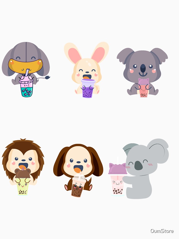 Kawaii Animal Boba Tea cute elephant rabbit koala monkey lion by 0umStore