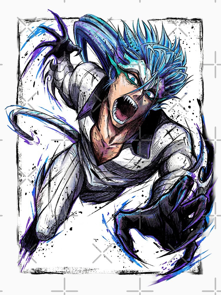 Grimmjow Feline Espada Fighter Manga Style – Intense Eyes Hollow Mask by Senpaiwaves