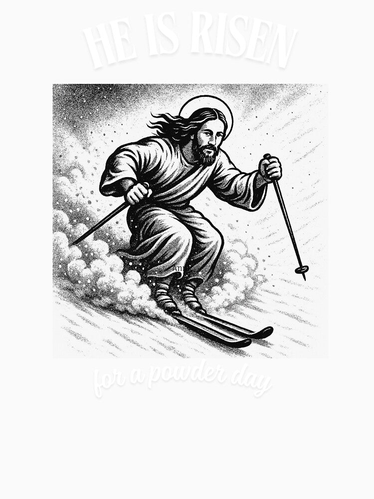 Jesus skiing, on a powder day by MAGGIOREdesign