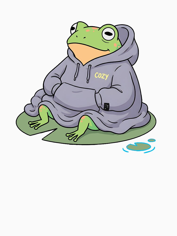 Cute Cozy Frog Wearing Oversized Hoodie by PholPol1959
