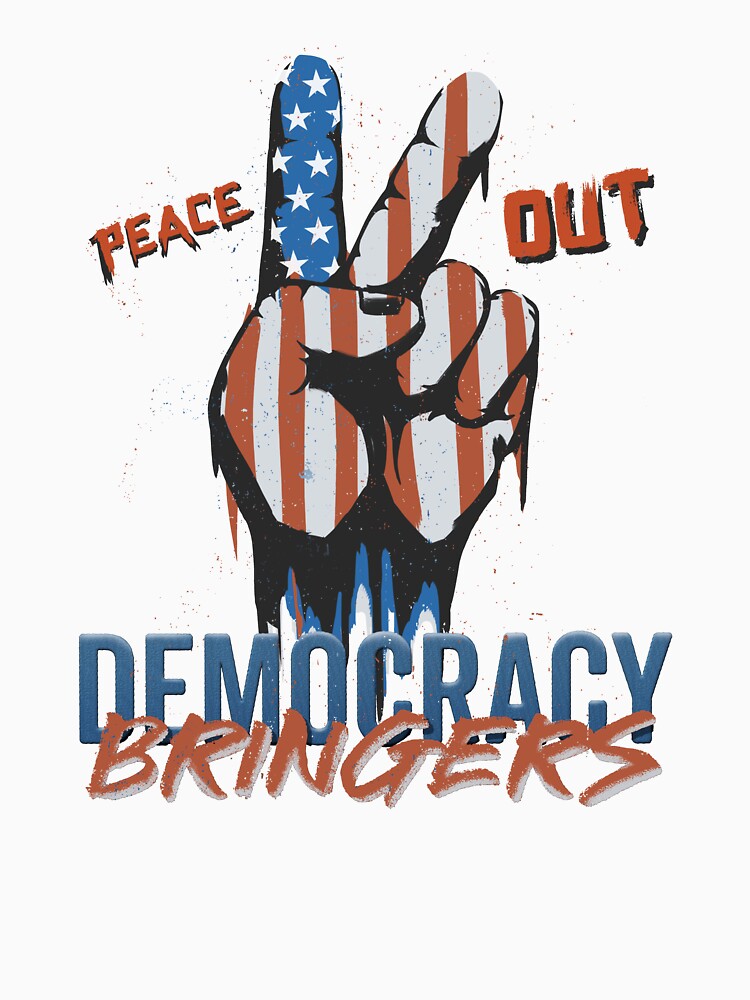 peace out! democracy bringers - american flag in victory hand sign graffiti graphic artwork by hayrpictures