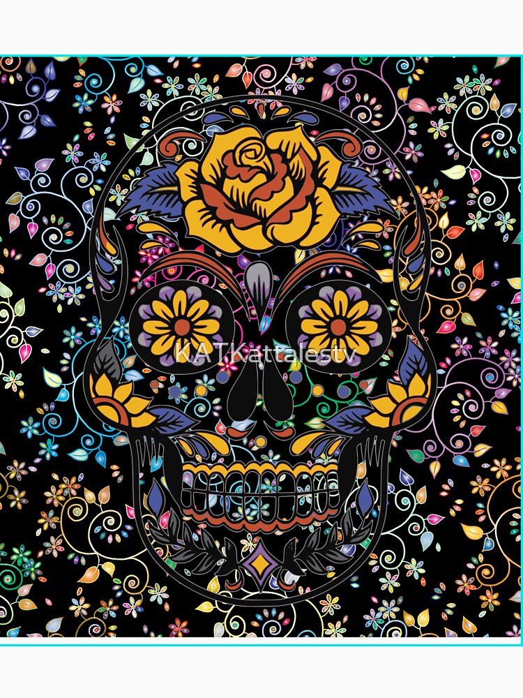 Floral Skull on Flower Print by KATKattalestv