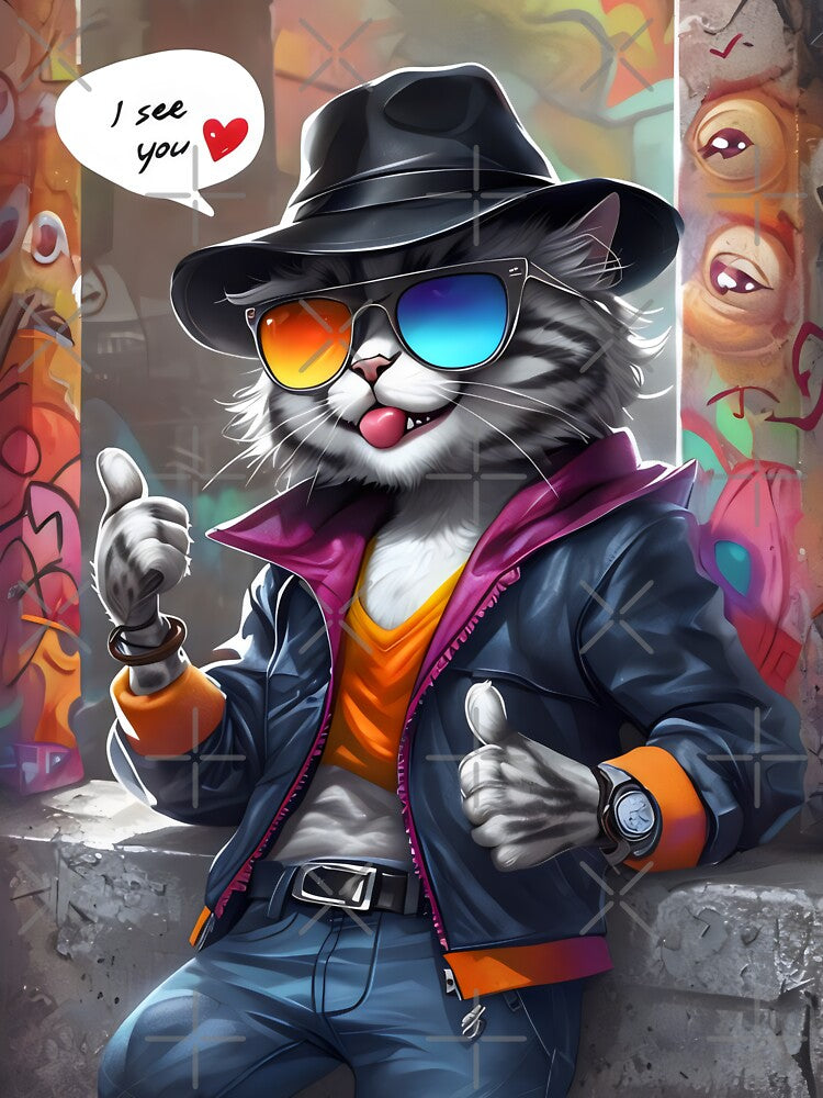 Stylish cat in an urban setting. by MyHappyArtShop