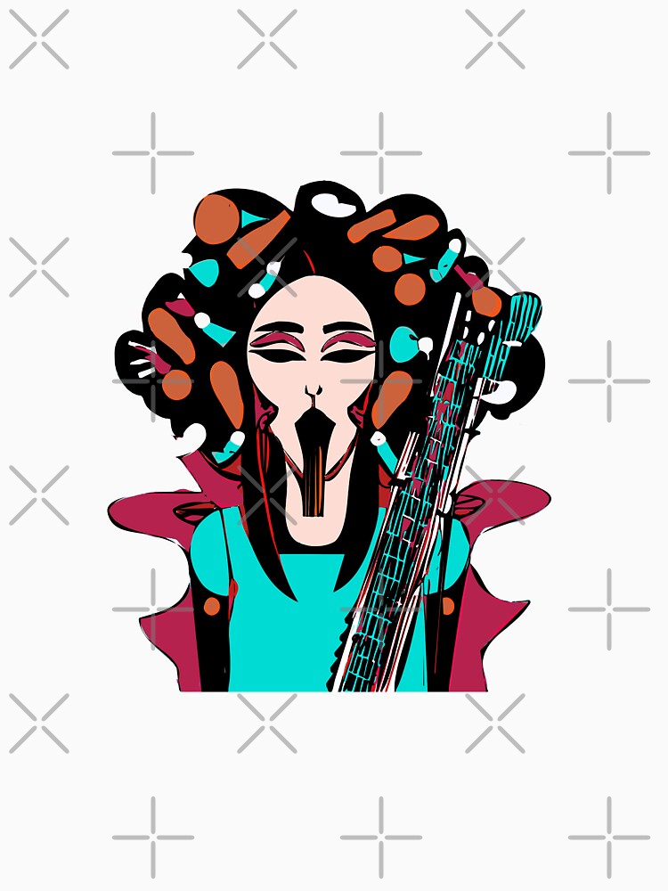"Colorful Groove: A Guitar-Strumming Woman" by FunnyShopGirl