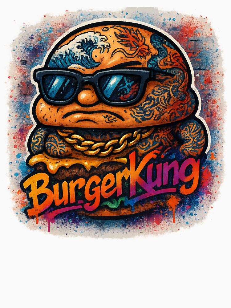 Yakuza Burger Graffiti Art | Tattooed Cheeseburger Street Boss | BURGER KUNG Urban Mural Design by NeepDesign