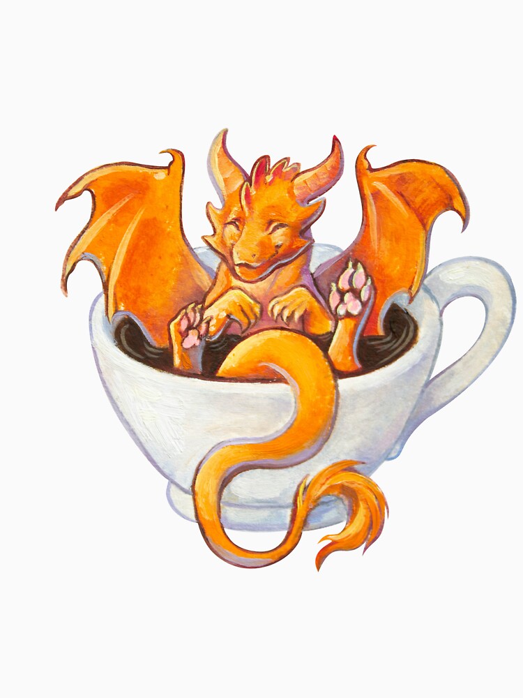 Cute and happy orange dragon in a coffee cup by LunarFerns
