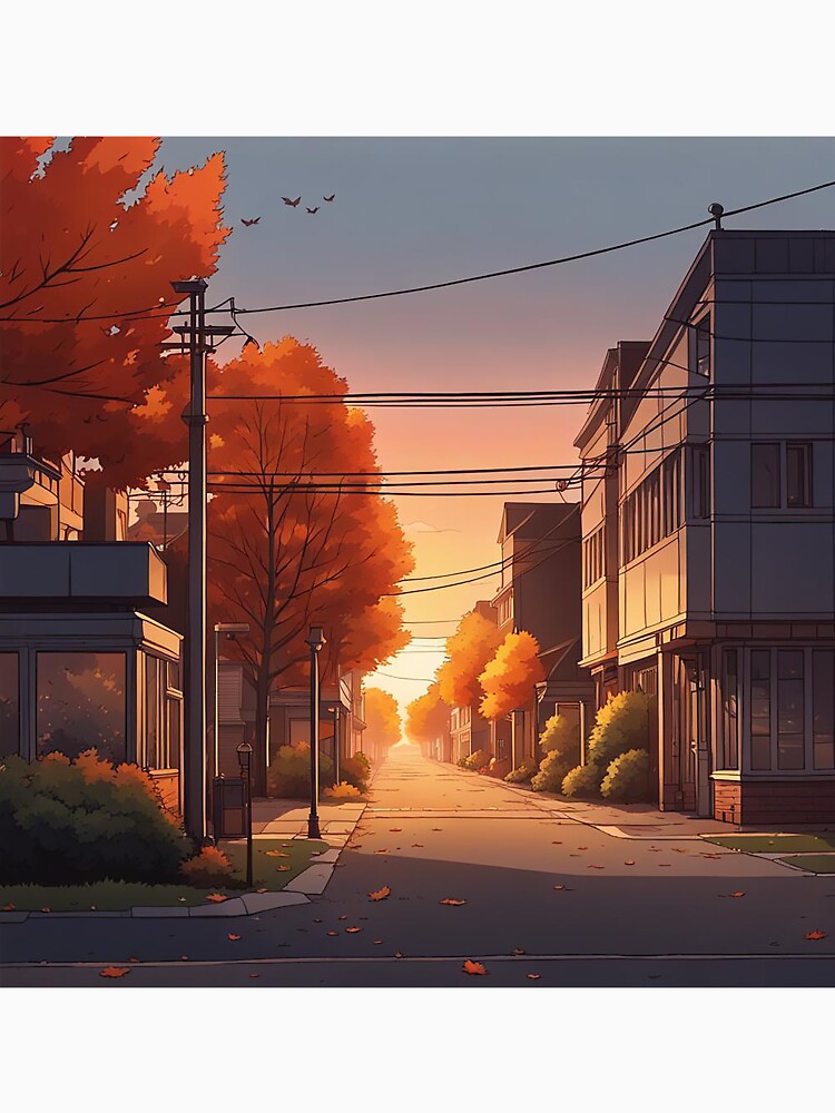 Autumn Lofi Suburban Print - Nostalgic Anime Vibes by evilishgoods