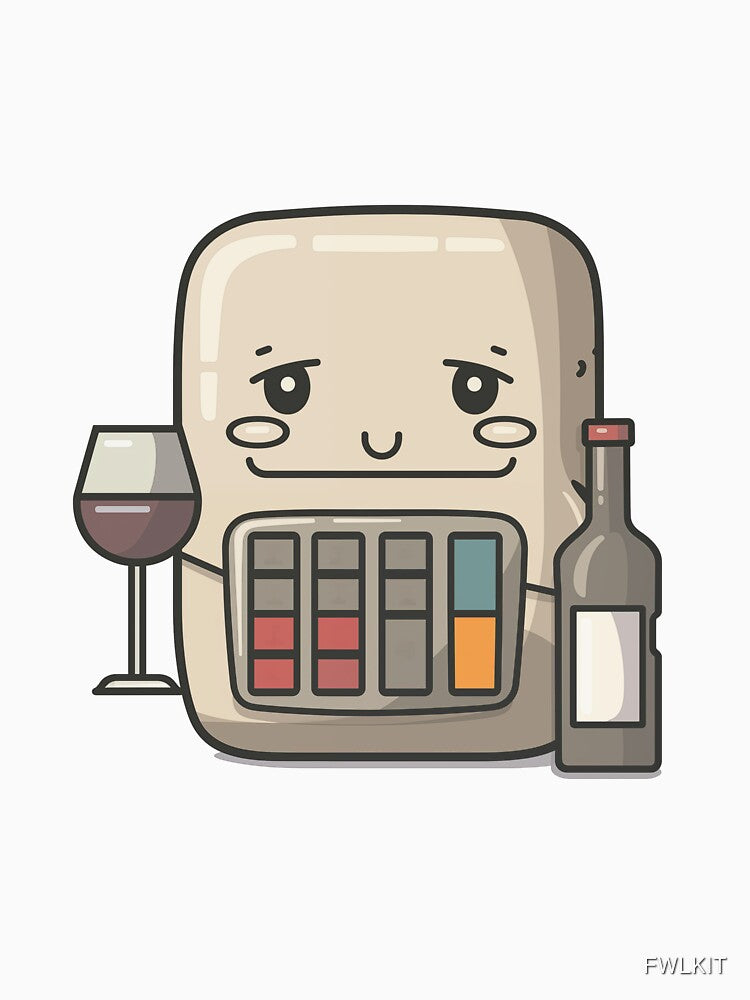 Wine cooler character with wine glass, bottle, at a wine event by FWLKIT