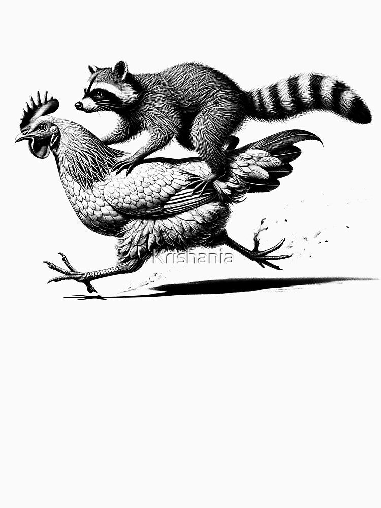 Funny Raccoon Riding Chicken Running Vintage by Kimberley King Art  King Art