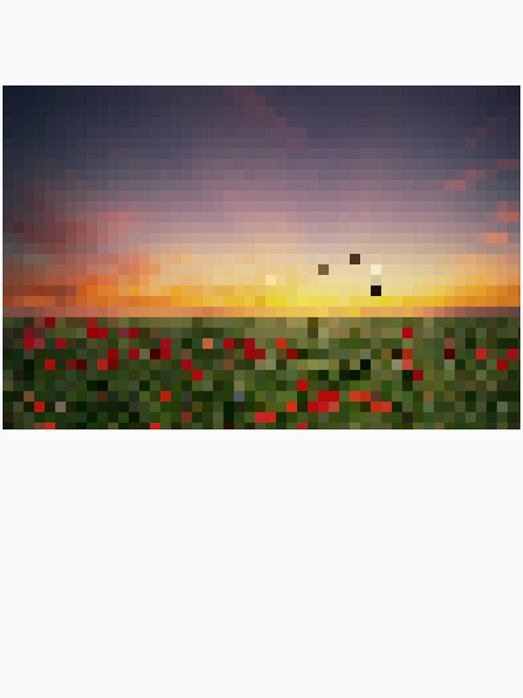 Pixelated Rose Field Sunset Scene by Potato Quality Prints