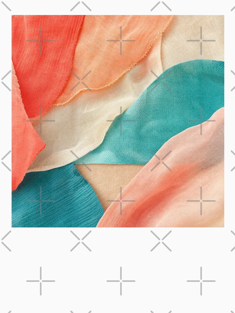 Coral Teal Layered Textile Collage by frumixart