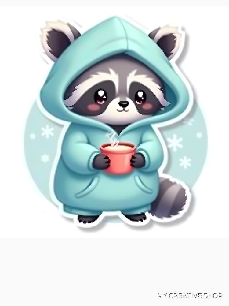 Kawaii Raccoon Wearing Oversized Hoodie Holding by MY CREATIVE SHOP