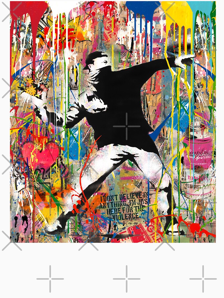Banksy Flower Thrower Colorful Pop Street Art Mashup by Teecha