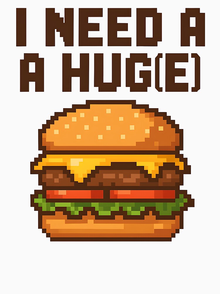 Funny I Need A Hug Burger Retro Pixel Food Gamer Design. by The-T-In-Retro