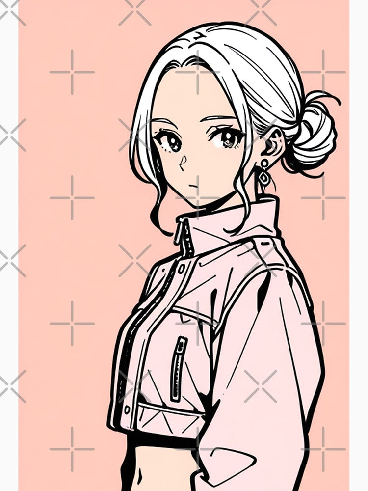 Fashion - Woman in Pink Puffer Jacket Low Bun Anime by AnimeShin