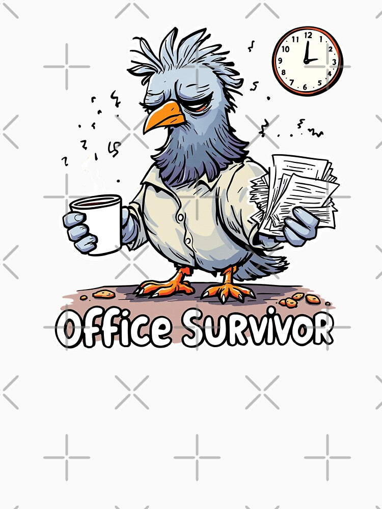 Office Survivor Pigeon Funny T-Shirt – Adult Humor Cartoon Bird Design by MagicMicki