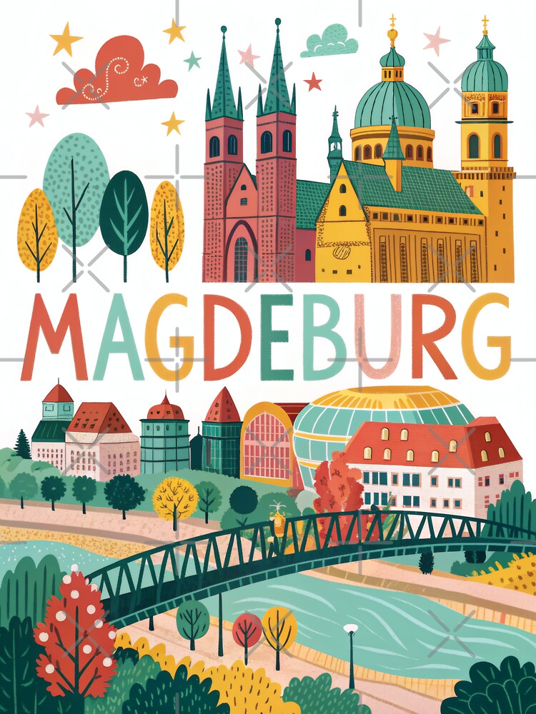 Magdeburg Germany Travel Poster | Cathedral & Cityscape Illustration | Colorful European Wall Art by Witsprings
