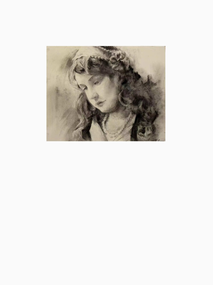 Vintage Charcoal Sketch Melancholic Female Portrait by jadexjournal