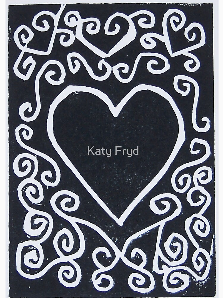 Black & White Heart in Lino by Katy Fryd