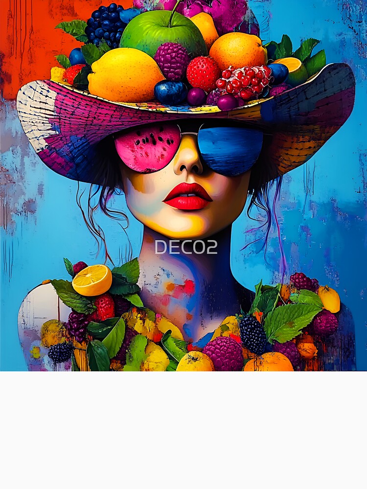 Whimsy Pop Art Female With Fantastical Fruit Hat by DEC02