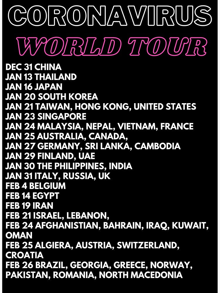 Coronavirus World Tour Jan to Feb by carlourful