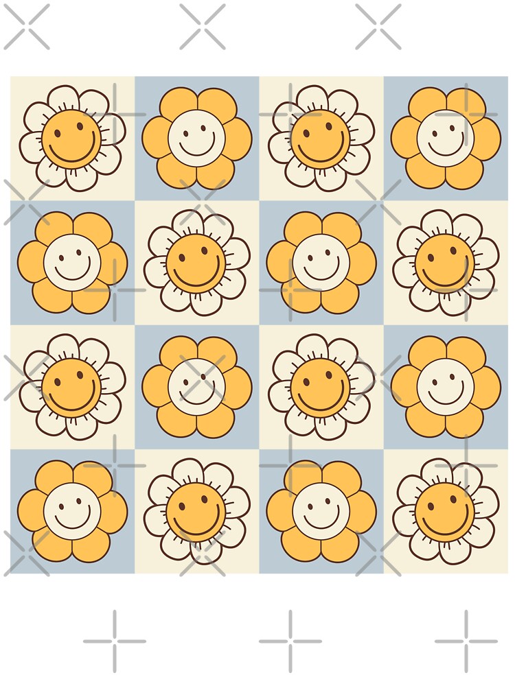 Checkered Hippie Happy Smiley Flowers by Throwtopia