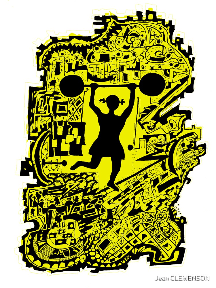 Nathalie Fractale: in black and yellow - colorful psychedelic style by Jean CLEMENSON