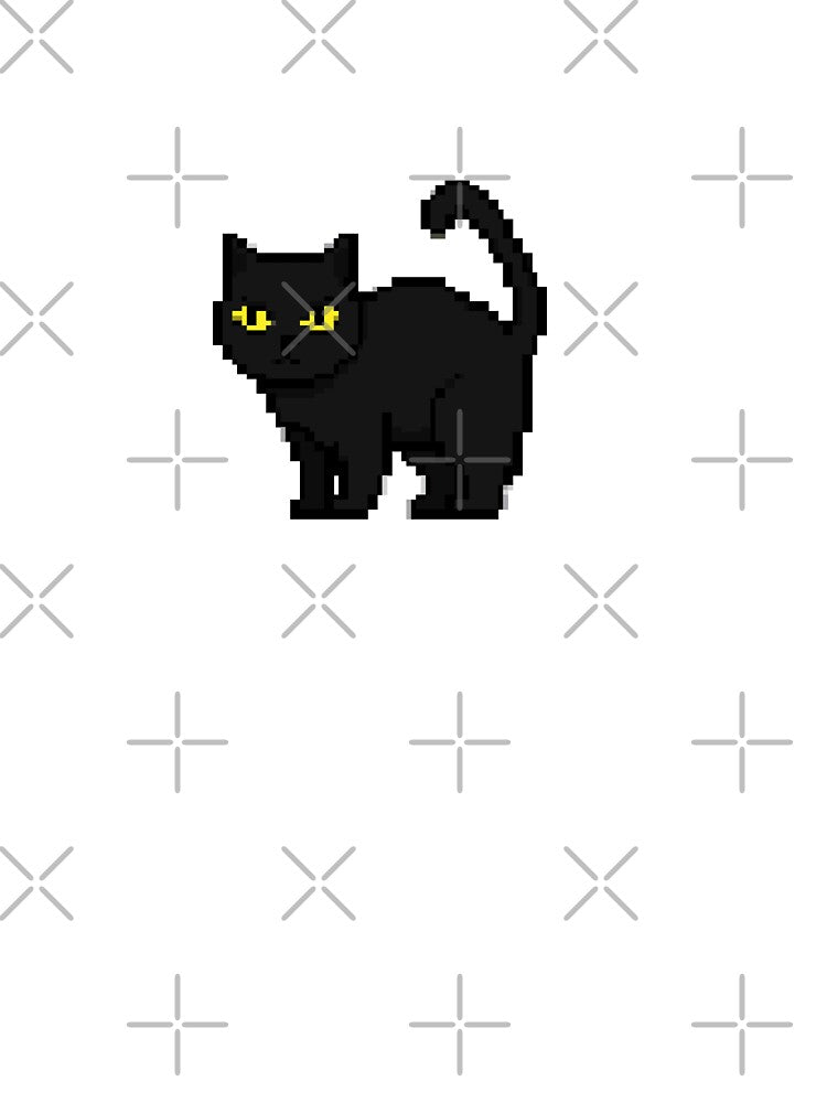 Pixel Black Cat Cute Retro 8bit Kitty Kawaii Feline Art for Cat Lovers by Playful Strokes pom@pom