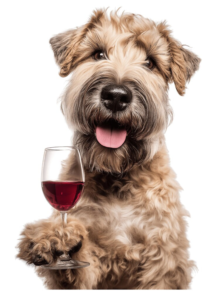Soft-Coated Wheaten Terrier Holding a Red Wine Glass by LazyOwlStore